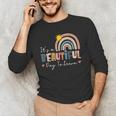 It's A Beautiful Day To Learn Cute Rainbow Boho Teacher Men's Long Sleeve T-Shirt, novelty gifts, funny gifts