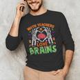 Math Teacher Love Brain Heart Skeleton Hand Zombie Halloween Men's Long Sleeve T-Shirt, novelty gifts, funny gifts