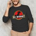 Nerdy No Internet Dinosaur Computer Science Teacher Men's Long Sleeve T-Shirt, novelty gifts, funny gifts