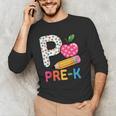 P Is For Pre K Teacher Student Pencil Apple Back To School Men's Long Sleeve T-Shirt, novelty gifts, funny gifts P Is For Pre K Teacher Student Pencil Apple Back To School Men's Long Sleeve T-Shirt, novelty gifts, funny gifts