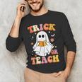 Retro Vintage Groovy Trick Or Teach Teacher Halloween For Men Women Kids Men's Long Sleeve T-Shirt, novelty gifts, funny gifts
