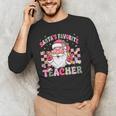 Santa's Favorite Teacher Groovy Christmas Teacher Boys Girls Men's Long Sleeve T-Shirt, novelty gifts, funny gifts