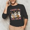 Teacher Halloween Trick Or Teach Cute Ghost Coffee Pumpkins Men's Long Sleeve T-Shirt, novelty gifts, funny gifts