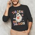 Teacher Halloween Trick Or Teach Floral Ghost Men's Long Sleeve T-Shirt, novelty gifts, funny gifts Teacher Halloween Trick Or Teach Floral Ghost Men's Long Sleeve T-Shirt, novelty gifts, funny gifts