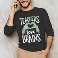 Teachers Love Brains Halloween Costume Trick Treat Zombie Men's Long Sleeve T-Shirt, novelty gifts, funny gifts