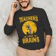 Teachers Love Brains Shirt Men Women Halloween Teacher Men's Long Sleeve T-Shirt, novelty gifts, funny gifts