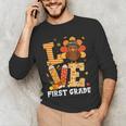 Thanksgiving Love First Grade Teacher Turkey Autumn Fall For Men Women Girls Kids Men's Long Sleeve T-Shirt, novelty gifts, funny gifts