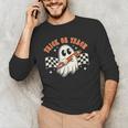Trick Or Teach Groovy Retro Ghost Halloween Teacher Kids Men's Long Sleeve T-Shirt, novelty gifts, funny gifts