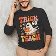 Trick Or Teach Halloween Shirt For Teacher Kids Floral Ghost Men's Long Sleeve T-Shirt, novelty gifts, funny gifts