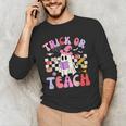 Trick Or Teach Halloween Teacher Floral Ghost Groovy Men's Long Sleeve T-Shirt, novelty gifts, funny gifts