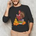 Turkey Reading Books Fall Thanksgiving Teacher Book Men's Long Sleeve T-Shirt, novelty gifts, funny gifts