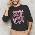 Women Teacher In Progress Coquette Pink Bow Future Teacher Men's Long Sleeve T-Shirt, novelty gifts, funny gifts Women Teacher In Progress Coquette Pink Bow Future Teacher Men's Long Sleeve T-Shirt, novelty gifts, funny gifts