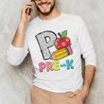 P Is For Pre-K Teacher Pencil Apple Back To School Men's Long Sleeve T-Shirt, novelty gifts, funny gifts P Is For Pre-K Teacher Pencil Apple Back To School Men's Long Sleeve T-Shirt, novelty gifts, funny gifts