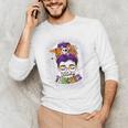 Witchy Teacher Halloween Messy Bun Teacher Bleached Men's Long Sleeve T-Shirt, novelty gifts, funny gifts