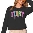 Back To School Neon Checkered First Grade Colorful Teacher Women Long Sleeve T-Shirt, First Grade Teacher Gifts, trending gift