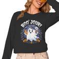 Boo Jour Ghost Halloween French Teacher Cute Coffe Croissant Women Long Sleeve T-Shirt, trending gift