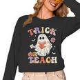 Groovy Halloween Trick Or Teach Retro Floral Ghost Teacher Women Long Sleeve T-Shirt, Groovy Teacher Gifts, trending gift Groovy Halloween Trick Or Teach Retro Floral Ghost Teacher Women Long Sleeve T-Shirt, Groovy Teacher Gifts, trending gift