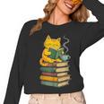 Kawaii Cats Lover Coffee Books Teacher Librarian Cat Women Long Sleeve T-Shirt, trending gift