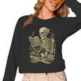 Skeleton Book Floral Skull Halloween Teacher Costume Women Long Sleeve T-Shirt, trending gift