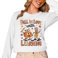 Retro Fall In Love With Learning Autumn Pumpkin Teacher Kids Women Long Sleeve T-Shirt, trending gift