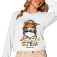 STEM Teacher Messy Bun Fall Vibes Autumn Thanksgiving Men Women Women Long Sleeve T-Shirt, trending gift
