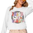 Trick Or Teach Retro Groovy Halloween Teacher Women Long Sleeve T-Shirt, Groovy Teacher Gifts, trending gift