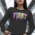 Back To School Neon Checkered First Grade Colorful Teacher Women Long Sleeve T-Shirt, First Grade Teacher Shirts, funny gift