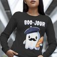 Boo Jour Ghost French Teacher Vintage Teacherlife Groovy Women Long Sleeve T-Shirt, Groovy Teacher Shirts, funny gift