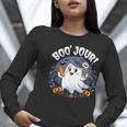 Boo Jour Ghost Halloween French Teacher Cute Coffe Croissant Women Long Sleeve T-Shirt, funny gift