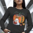 Fall Book Pumpkin Ghost Reading Books Halloween Teacher Women Long Sleeve T-Shirt, funny gift