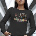Groovy Tiny Human Tamer Floral Kindergarten Teacher Women Long Sleeve T-Shirt, Groovy Teacher Shirts, funny gift