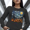 Halloween Pumpkin Starry Night Van Gogh Art Teacher Women Long Sleeve T-Shirt, funny gift