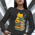Kawaii Cats Lover Coffee Books Teacher Librarian Cat Women Long Sleeve T-Shirt, funny gift