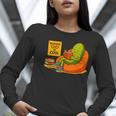 Pickle Reading Books Bookworm Teacher Librarian Kids Retro Women Long Sleeve T-Shirt, funny gift