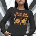 Retro Fall In Love With Learning Autumn Pumpkin Teacher Women Long Sleeve T-Shirt, funny gift