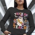 Retro Floral Ghost Trick Or Teach Groovy Teacher Halloween Women Long Sleeve T-Shirt, Groovy Teacher Shirts, funny gift