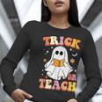 Retro Vintage Groovy Trick Or Teach Teacher Halloween For Men Women Kids Women Long Sleeve T-Shirt, Groovy Teacher Shirts, funny gift