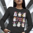 Teaching My Boos Teacher Cute Ghost Groovy Teacher Halloween Women Long Sleeve T-Shirt, Groovy Teacher Shirts, funny gift