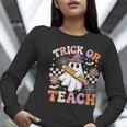 Trick Or Teach Groovy Teacher Halloween Retro Ghost Women Long Sleeve T-Shirt, Groovy Teacher Shirts, funny gift