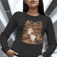Vintage Ghost Book Reading Pumpkin Gothic Halloween Teachers Women Long Sleeve T-Shirt, funny gift