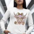 Cute Floral Highland Cow Back To School For Women Teacher Women Long Sleeve T-Shirt, funny gift