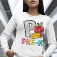 P Is For Pre-K Teacher Pencil Apple Back To School Women Long Sleeve T-Shirt, funny gift P Is For Pre-K Teacher Pencil Apple Back To School Women Long Sleeve T-Shirt, funny gift