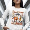 Retro Fall In Love With Learning Autumn Pumpkin Teacher Kids Women Long Sleeve T-Shirt, funny gift