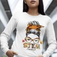 STEM Teacher Messy Bun Fall Vibes Autumn Thanksgiving Men Women Women Long Sleeve T-Shirt, funny gift