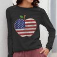 American Flag Teachers Students Apple 4th Of July Vintage Women Long Sleeve T-Shirt, funny design