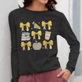 Back To School Yellow Bows Book Coffee Leopard Apple Teacher Women Long Sleeve T-Shirt, funny design