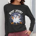 Boo Jour Ghost Halloween French Teacher Cute Coffe Croissant Women Long Sleeve T-Shirt, funny design