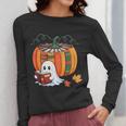 Fall Book Pumpkin Ghost Reading Books Halloween Teacher Women Long Sleeve T-Shirt, funny design