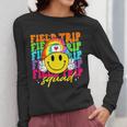 Field Trip Squad Groovy Field Day Smile Face Teacher Tie Dye Women Long Sleeve T-Shirt, Groovy Teacher Gifts, funny design