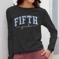 Fifth Grade Coquette Toile Blue Bow Floral Women Teacher Women Long Sleeve T-Shirt, funny design